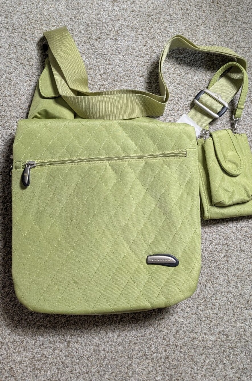 Travelon Green Quilted Microfiber Shoulder Bag with Accessories